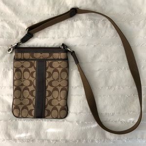 Brown Leather Coach Logo Crossbody